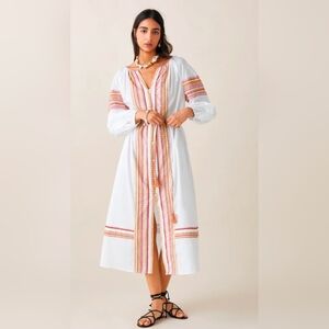 Zara White Embroidered Kaftan Maxi Dress